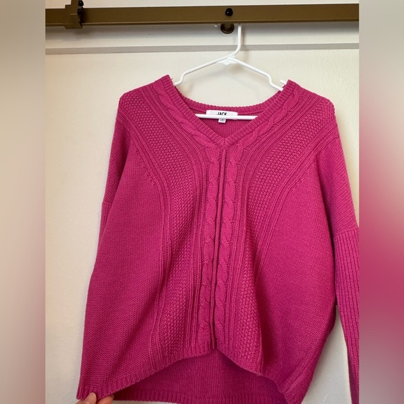 NWT Jack by BB Dakota Dolman Cable Knit V-Neck Sweater in Hot Pink- Size S - Picture 2 of 8